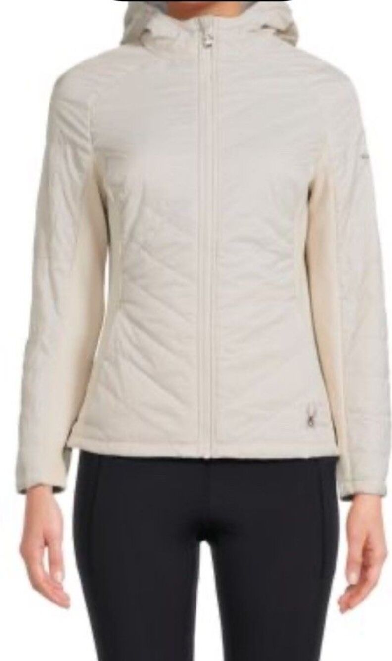 Spyder M Bone Off White Down Puffer Jacket Hooded Winter Ski Coat Zip Up Coat